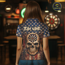 Load image into Gallery viewer, US Flag Retro Cracked Skull Dartboard Men Darts Quarter-Zip Shirt Custom Patriotic Vintage Dart Shirt NYN2660