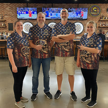 Load image into Gallery viewer, US Flag Retro Cracked Skull Dartboard Men Darts Quarter-Zip Shirt Custom Patriotic Vintage Dart Shirt NYN2660