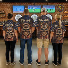 Load image into Gallery viewer, US Flag Retro Cracked Skull Dartboard Men Darts Quarter-Zip Shirt Custom Patriotic Vintage Dart Shirt NYN2660