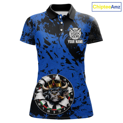 Personalized Black & Grunge Crown Blue Funny Bull Cracked Darts Shirts For Women Dart Team Jerseys NYN2817