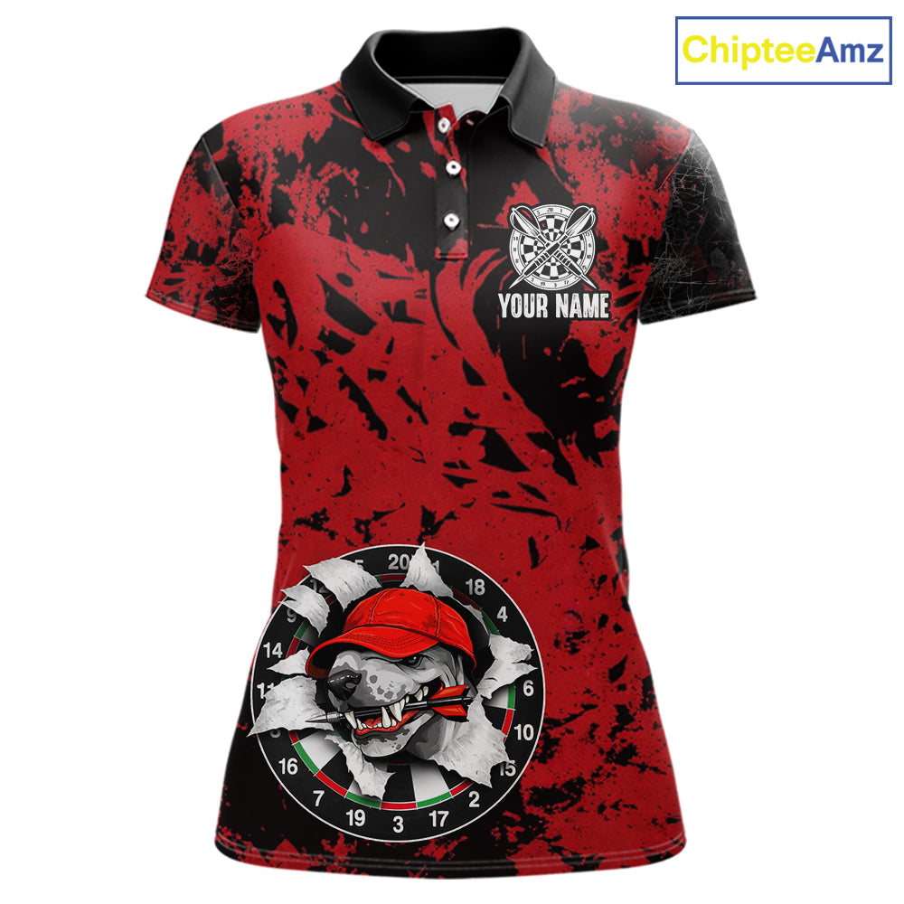 Personalized Black & Grunge Red Funny Cool Dog Cracked Darts Shirts For Women Dart Team Jerseys NYN2818