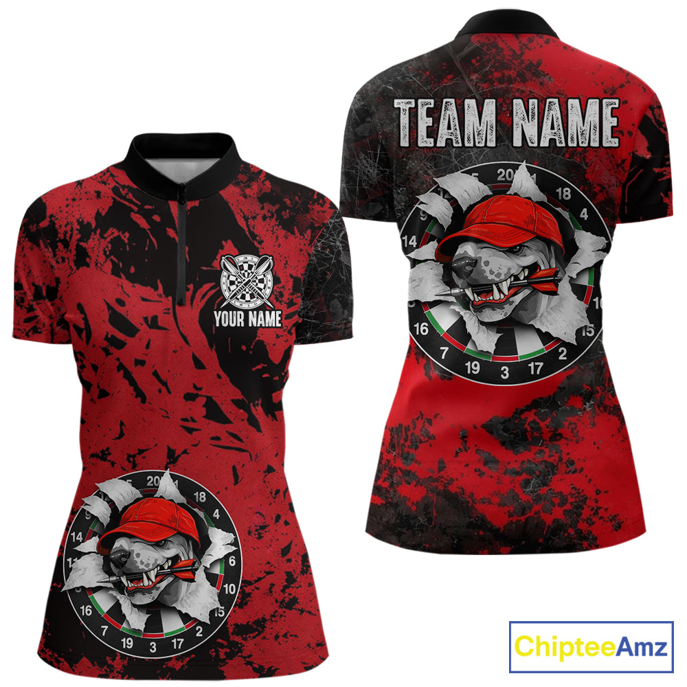 Personalized Black & Grunge Red Funny Cool Dog Cracked Darts Shirts For Women Dart Team Jerseys NYN2818