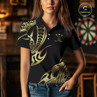 Custom Black & Light Gold Dartboard & Arrow Darts Polo & 1/4-Zip Shirts For Women  Dart Team Jerseys NYN2819