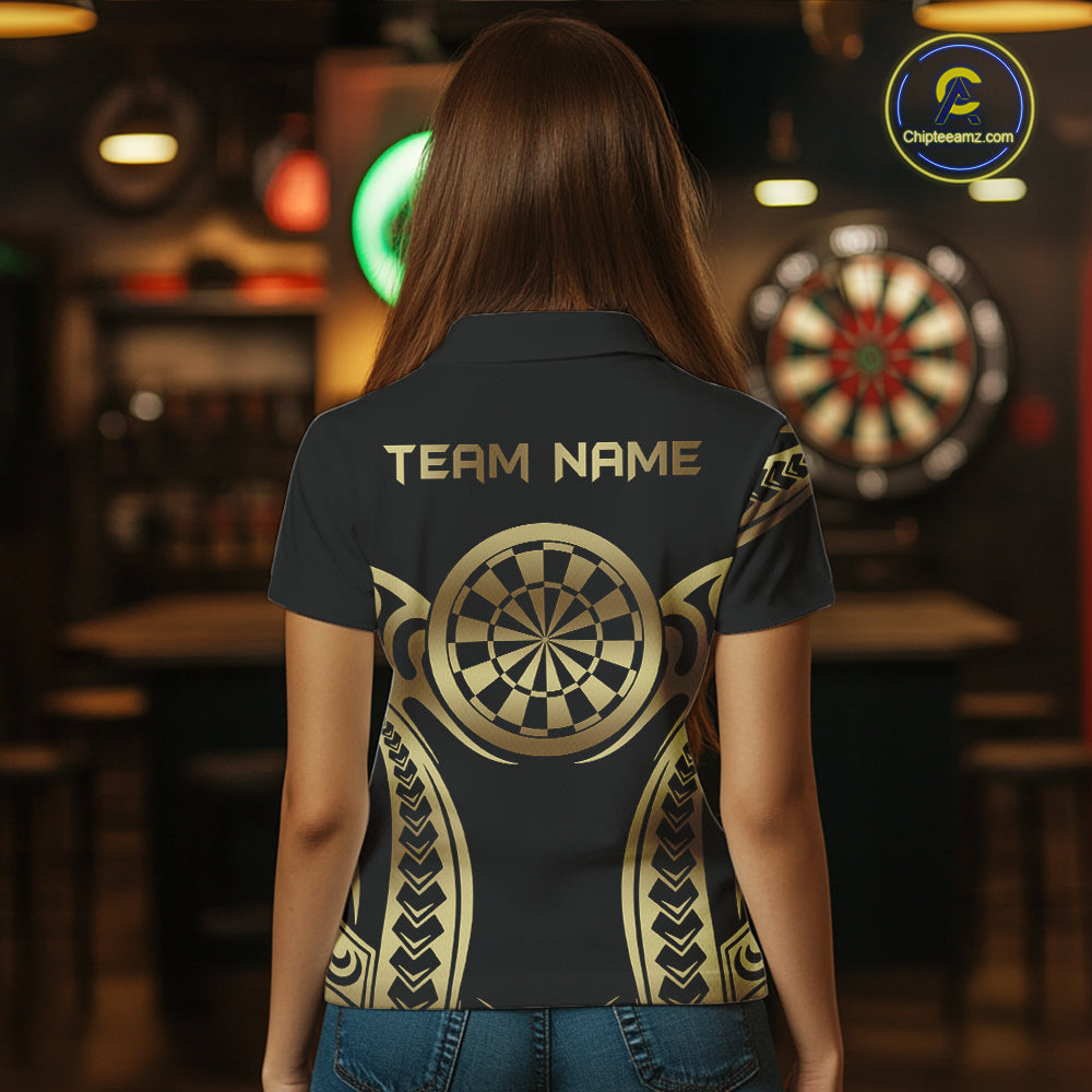 Custom Black & Light Gold Dartboard & Arrow Darts Polo & 1/4-Zip Shirts For Women  Dart Team Jerseys NYN2819