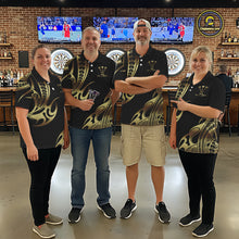 Load image into Gallery viewer, Custom Black &amp; Light Gold Dartboard &amp; Arrow Darts Polo &amp; 1/4-Zip Shirts For Men Dart Team Jerseys NYN2819