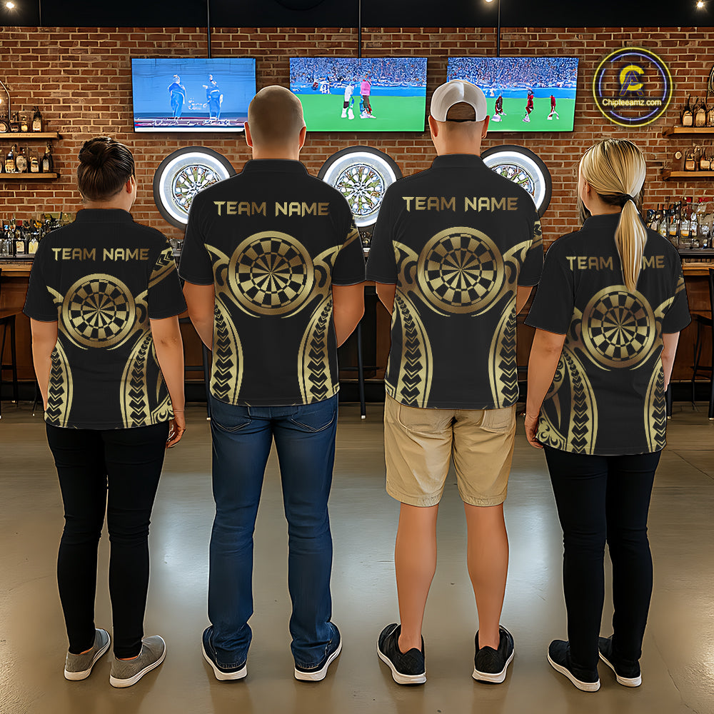 Custom Black & Light Gold Dartboard & Arrow Darts Polo & 1/4-Zip Shirts For Men Dart Team Jerseys NYN2819
