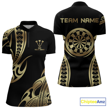 Custom Black & Light Gold Dartboard & Arrow Darts Polo & 1/4-Zip Shirts For Women  Dart Team Jerseys NYN2819