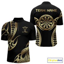 Load image into Gallery viewer, Custom Black &amp; Light Gold Dartboard &amp; Arrow Darts Polo &amp; 1/4-Zip Shirts For Men Dart Team Jerseys NYN2819