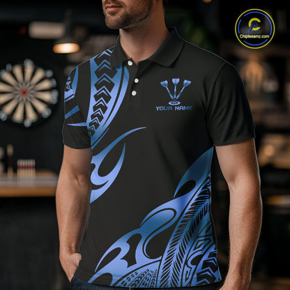 Custom Black & Light Blue Dartboard & Arrow Darts Polo & 1/4-Zip Shirts For Men Dart Team Jerseys NYN2820