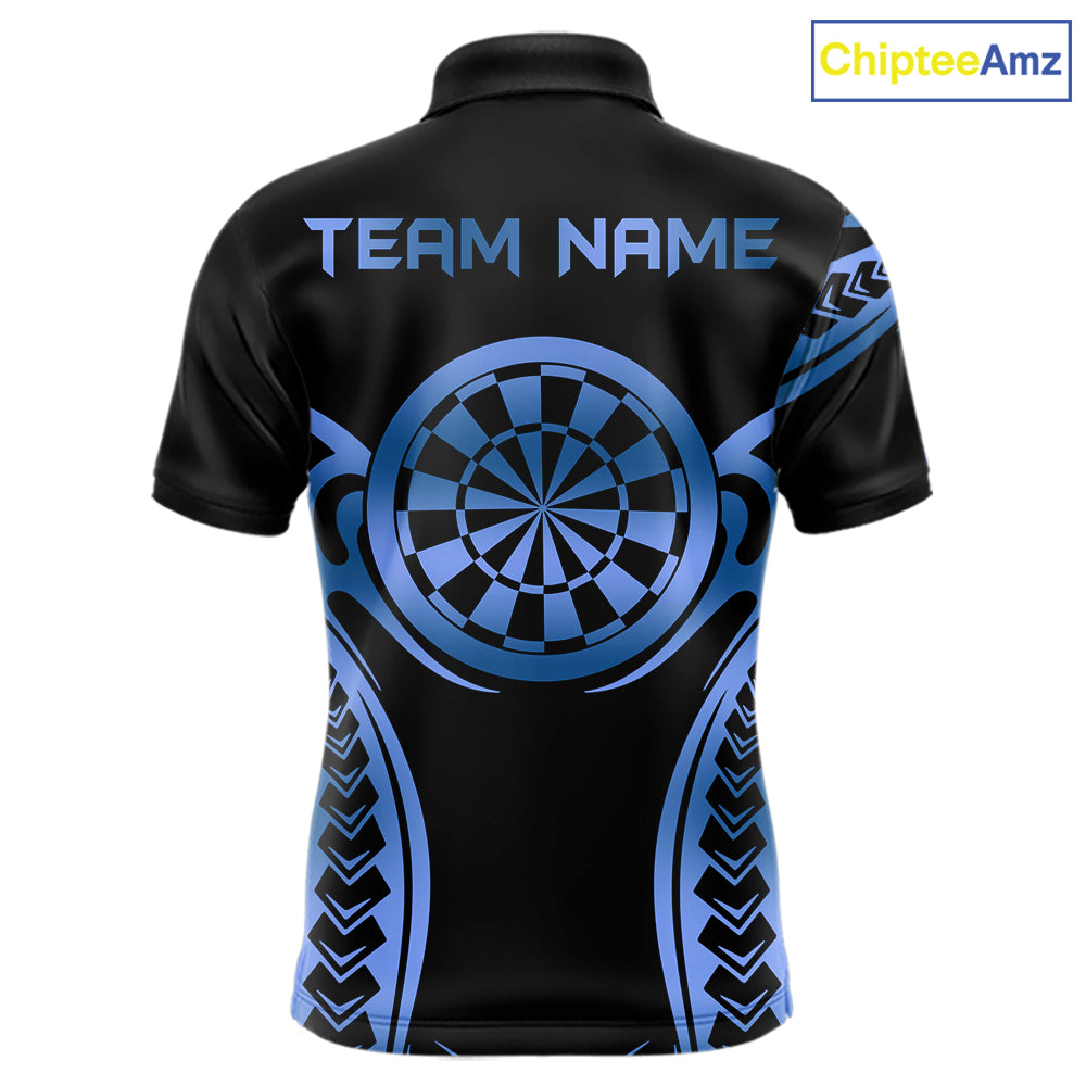Custom Black & Light Blue Dartboard & Arrow Darts Polo & 1/4-Zip Shirts For Men Dart Team Jerseys NYN2820