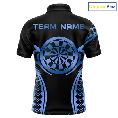 Custom Black & Light Blue Dartboard & Arrow Darts Polo & 1/4-Zip Shirts For Men Dart Team Jerseys NYN2820