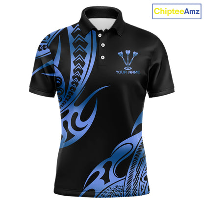 Custom Black & Light Blue Dartboard & Arrow Darts Polo & 1/4-Zip Shirts For Men Dart Team Jerseys NYN2820