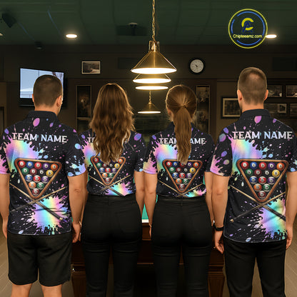 Holographic Rainbow Pool Billiard Shirts For Women Custom Flame 8 Ball Pool Billiard Team Jerseys NYN3016