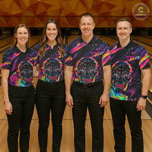 Load image into Gallery viewer, Custom Skull Holographic Bowling Shirt Bowling Team League Colorful Splatter Bowling Shirt For Men  NYN3194