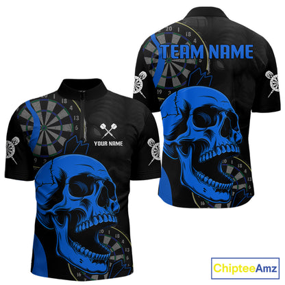 Personalized Skull Men's Quarter-Zip Darts Jersey Mockup, Professional Dart League Uniform
