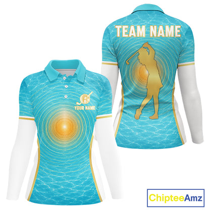 White, Gold And Blue Ocean Golf Polo Shirts For Women Custom Summer Golf Team Jersey, Golf Gifts NYN4032