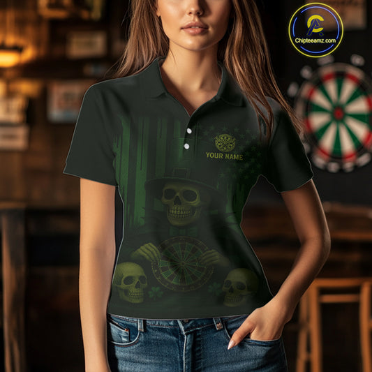 Custom Skull Shamrock Dartboard Patrick's Day Dart Polo Shirt For Women Patrick Dart Jersey NYN1359