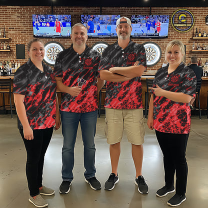 Custom Streaks Red And Grey Skull Men Darts Polo Team Shirt Skull Dart League Jerseys NYN2179