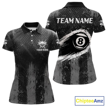 Grey Grunge Ball Pool Women Billiard Polo & 1/4-Zip Shirt Custom 8 Balls Billiard Team Jerseys NYN2443