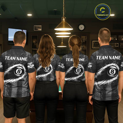 Grey Grunge Ball Pool Women Billiard Polo & 1/4-Zip Shirt Custom 8 Balls Billiard Team Jerseys NYN2443