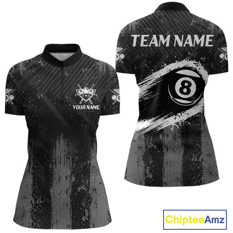 Grey Grunge Ball Pool Women Billiard Polo & 1/4-Zip Shirt Custom 8 Balls Billiard Team Jerseys NYN2443