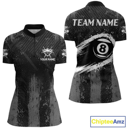 Grey Grunge Ball Pool Women Billiard Polo & 1/4-Zip Shirt Custom 8 Balls Billiard Team Jerseys NYN2443