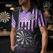 Load image into Gallery viewer, Purple US Flag Grunge Dartboard &amp; Arrow Men Darts Polo Shirts Custom Dart Team Jerseys NYN2444