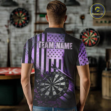 Load image into Gallery viewer, Purple US Flag Grunge Dartboard &amp; Arrow Men Darts Polo Shirts Custom Dart Team Jerseys NYN2444