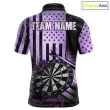 Load image into Gallery viewer, Purple US Flag Grunge Dartboard &amp; Arrow Men Darts Polo Shirts Custom Dart Team Jerseys NYN2444