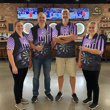 Load image into Gallery viewer, Purple US Flag Grunge Dartboard &amp; Arrow Men Darts Polo Shirts Custom Dart Team Jerseys NYN2444