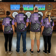 Load image into Gallery viewer, Purple US Flag Grunge Dartboard &amp; Arrow Men Darts Polo Shirts Custom Dart Team Jerseys NYN2444