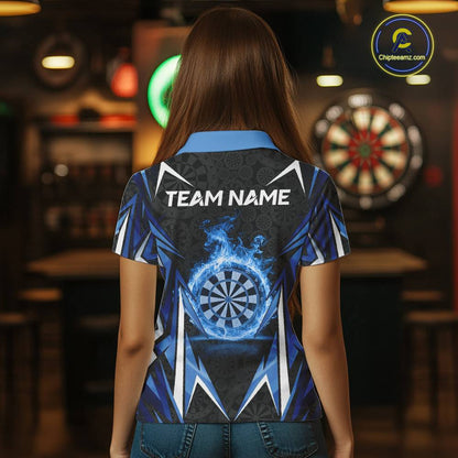 Black And Blue Flames Dartboard Women Darts 1/4-Zip Shirts Custom Fire Flame Dart Team Jerseys NYN2445