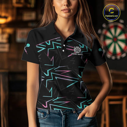 Blue And Pink Lines Human Plays Darts 1/4-Zip Shirts For Women Personalized Dart Team Jerseys NYN2448