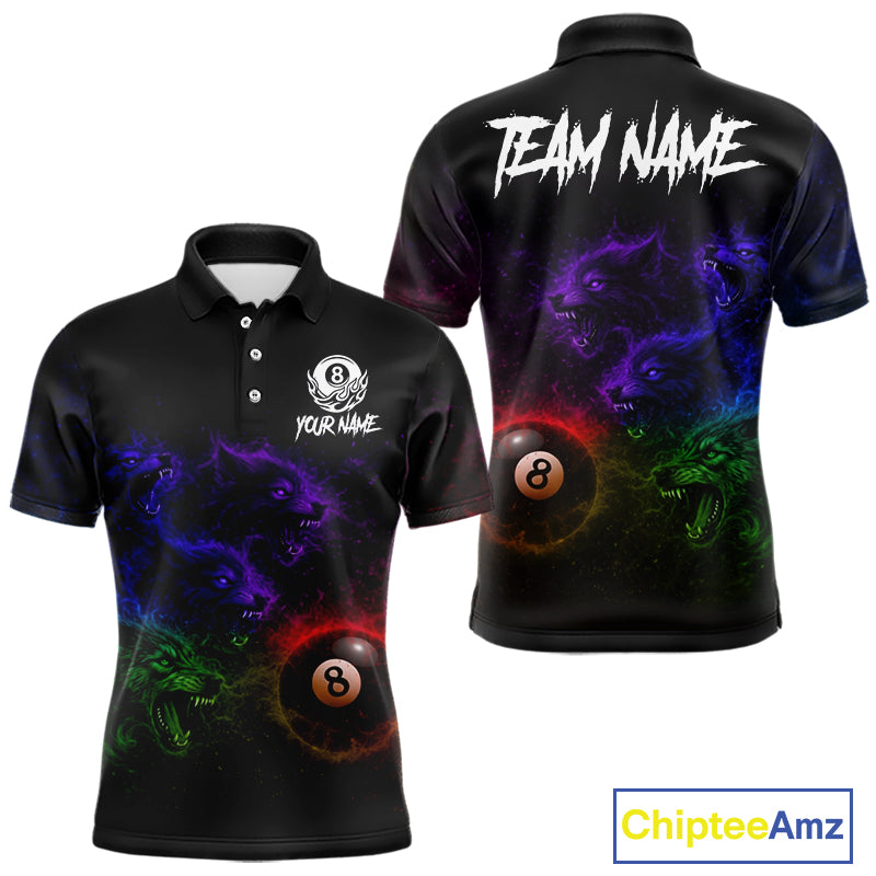 Horror Wolfs Colorful Flames Smoke Pool 8 Ball Men Billiard Shirt Custom Ball Billiard Team Attire NYN2664