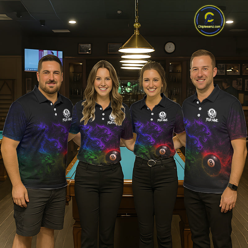 Horror Wolfs Colorful Flames Smoke Pool 8 Ball Men Billiard Shirt Custom Ball Billiard Team Attire NYN2664