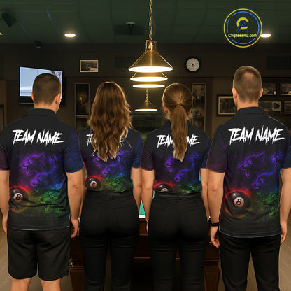 Horror Wolfs Colorful Flames Smoke Pool 8 Ball Men Billiard Shirt Custom Ball Billiard Team Attire NYN2664