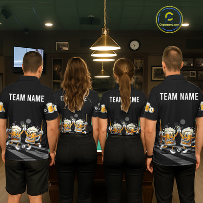 Funny Beer Couple Play Pool 8 Ball Men's Billiard Team Shirt Custom Billiard Polo & 1/4 Zip Attire NYN2666