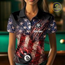 Load image into Gallery viewer, Personalized Cracked US Flag Grunge Claws Pool 8 Ball Women's Billiard Team Shirt Billiard Attire NYN2672