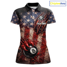 Load image into Gallery viewer, Personalized Cracked US Flag Grunge Claws Pool 8 Ball Women's Billiard Team Shirt Billiard Attire NYN2672