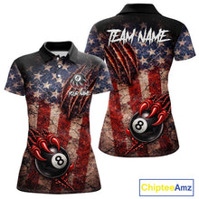 Load image into Gallery viewer, Personalized Cracked US Flag Grunge Claws Pool 8 Ball Women's Billiard Team Shirt Billiard Attire NYN2672