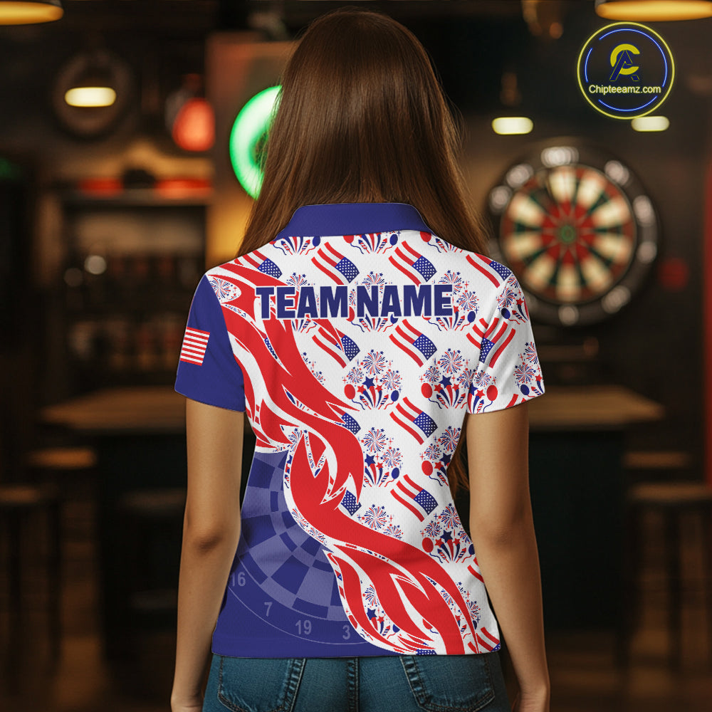 Custom American Flag Dart Polo & Quarter-Zip Shirt For Women Patriotic USA Dart Jerseys NYN2824