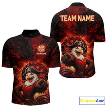 Load image into Gallery viewer, Funny Pirate Rooster Men Darts Polo &amp; 1/4-Zip Shirt Personalized Red Splatter Paint Dart Team Jersey NYN3031