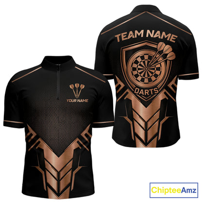 Black And Metallic Copper Darts Polo & 1/4-Zip Shirt For Men Custom Outfits Team Darts Jersey NYN3040
