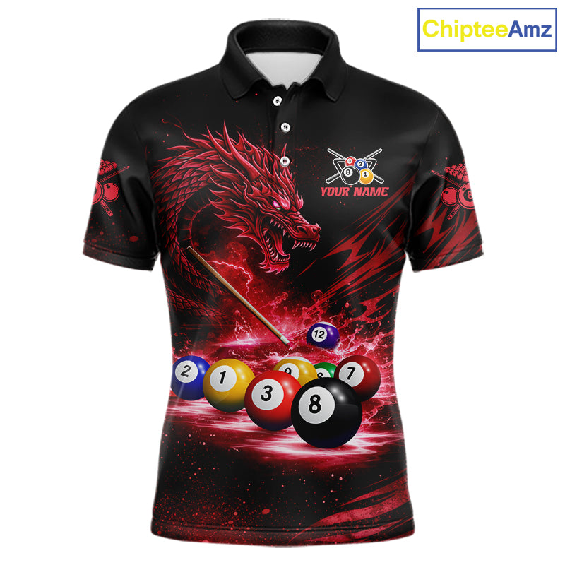 Red Funny Dragon Thunder Ball Pool Billiard Team Shirt For Men Custom Billiards Ball Attire NYN3041
