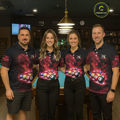 Red Funny Dragon Thunder Ball Pool Billiard Team Shirt For Women Custom Billiards Ball Attire NYN3041