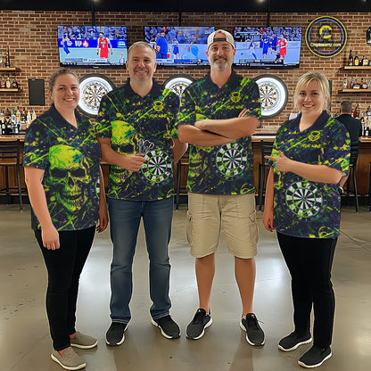 Grunge Blue Green Strike Horror Skull Womens Darts Shirt Personalized Splatter Dart Team Jerseys NYN3202