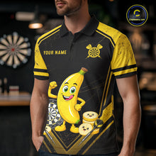 Load image into Gallery viewer, Funny Banana Mascot Black And Yellow Darts Jersey For Men Custom Polo &amp; 1/4 Zip Darts Team Shirts NYN3206
