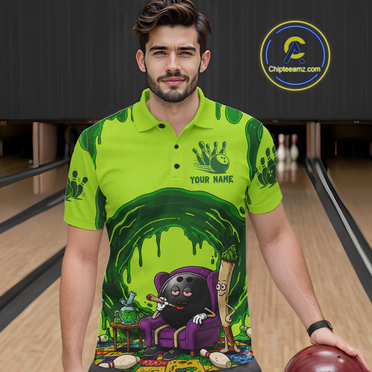 Smoking Funny Ball & Pins Bowling Shirt For Men Personalized Bowling Team Tournament Jersey NYN3749