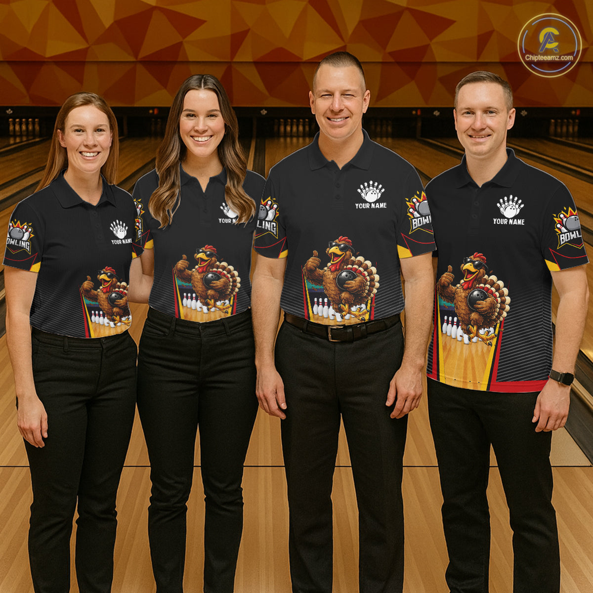 Funny Rooster Black & Red Bowling Polo Quarter-Zip Shirt For Men Custom Bowling Team Jersey NYN3750