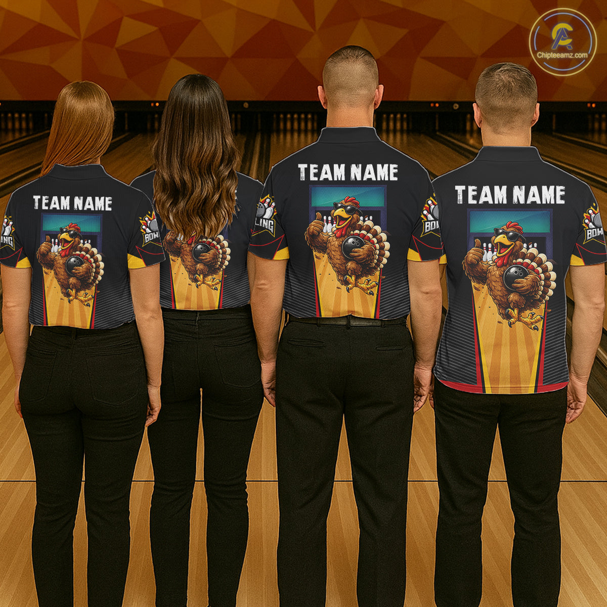 Funny Rooster Black & Red Bowling Polo Quarter-Zip Shirt For Men Custom Bowling Team Jersey NYN3750